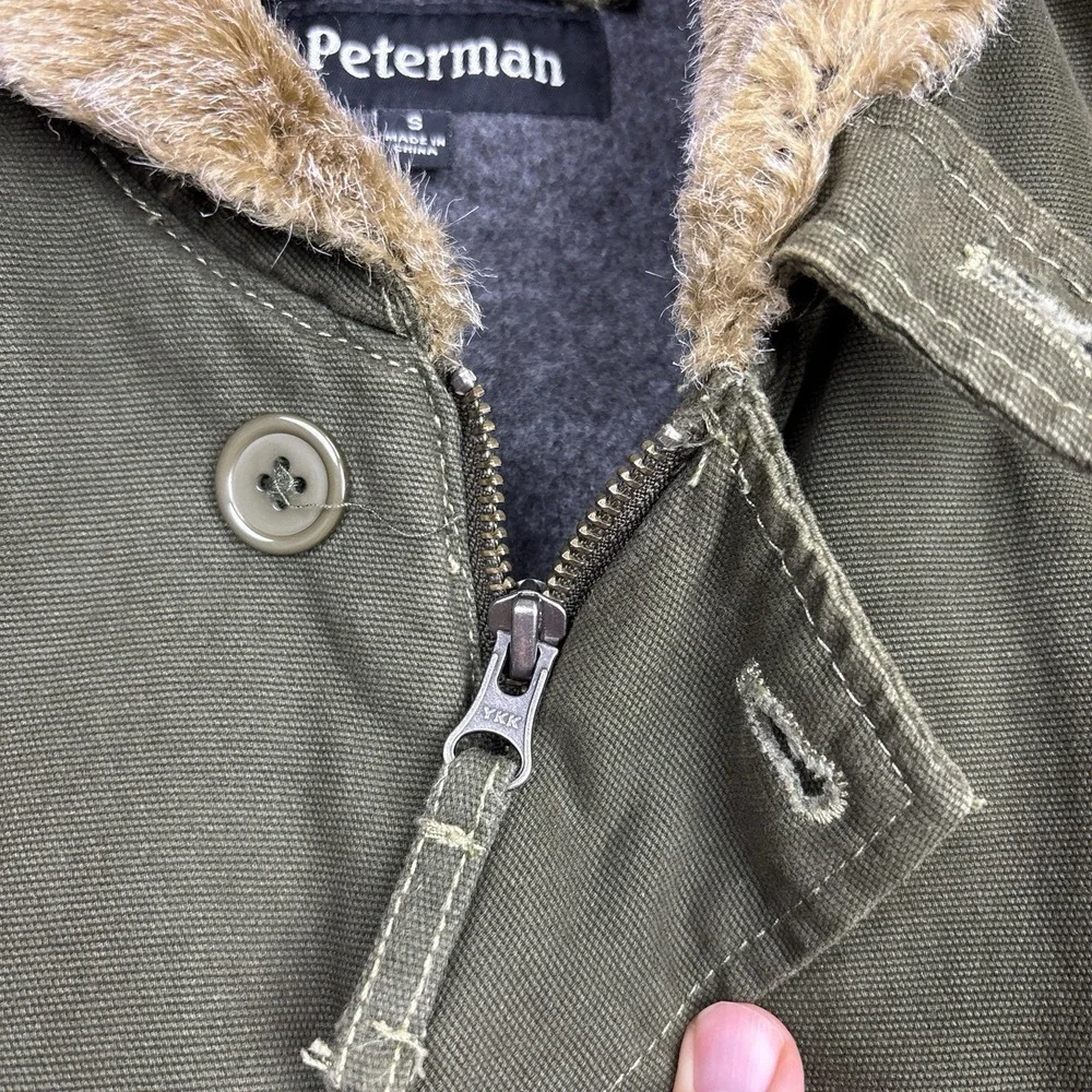 J Peterman Military Coat Jacket Men's Small Green Canvas USN N1 Deck Stencil - Picture 6 of 12